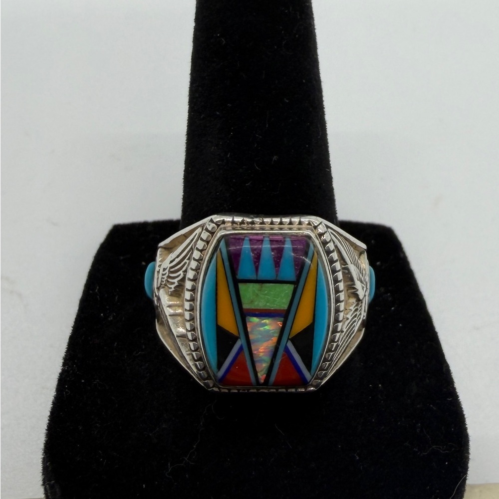 Silver Multicolor Geometric Men's Ring - image 1